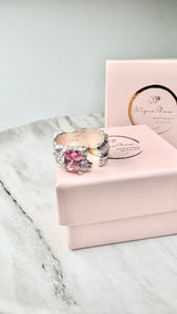 Breiter Ring mit Rosa Zirkonia, Silber925, verstellbar