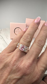 Breiter Ring mit Rosa Zirkonia, Silber925, verstellbar