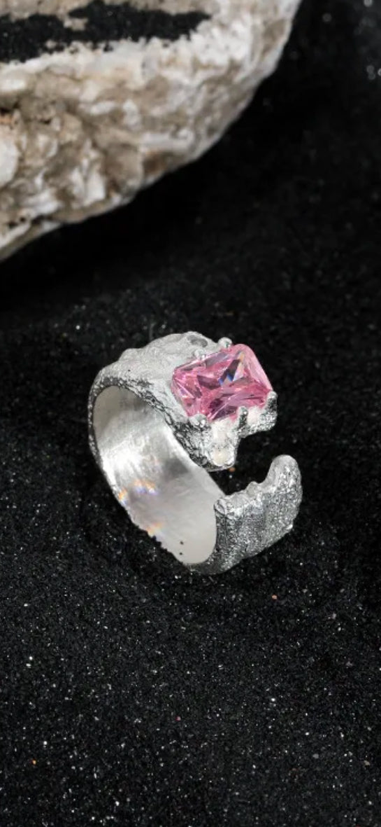 Breiter Ring mit Rosa Zirkonia, Silber925, verstellbar