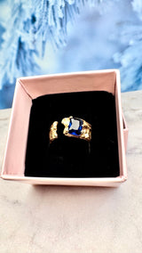 Breiter Ring mit blauem Zirkonia, Gold plattiert, verstellbar