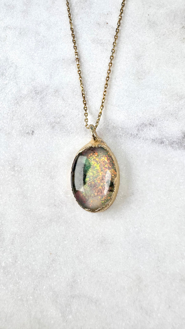 Sterling Silber Monarch Opal Anhänger, mit/ohne Kette, Gold plattiert, Unikat