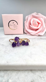 Februar Monats - Stein - Ring -Amethyst Roh, Silber- vergoldet