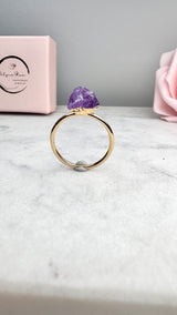 Februar Monats - Stein - Ring -Amethyst Roh, Silber- vergoldet