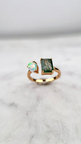 Ring Moosachat-Opal, Gold, verstellbar