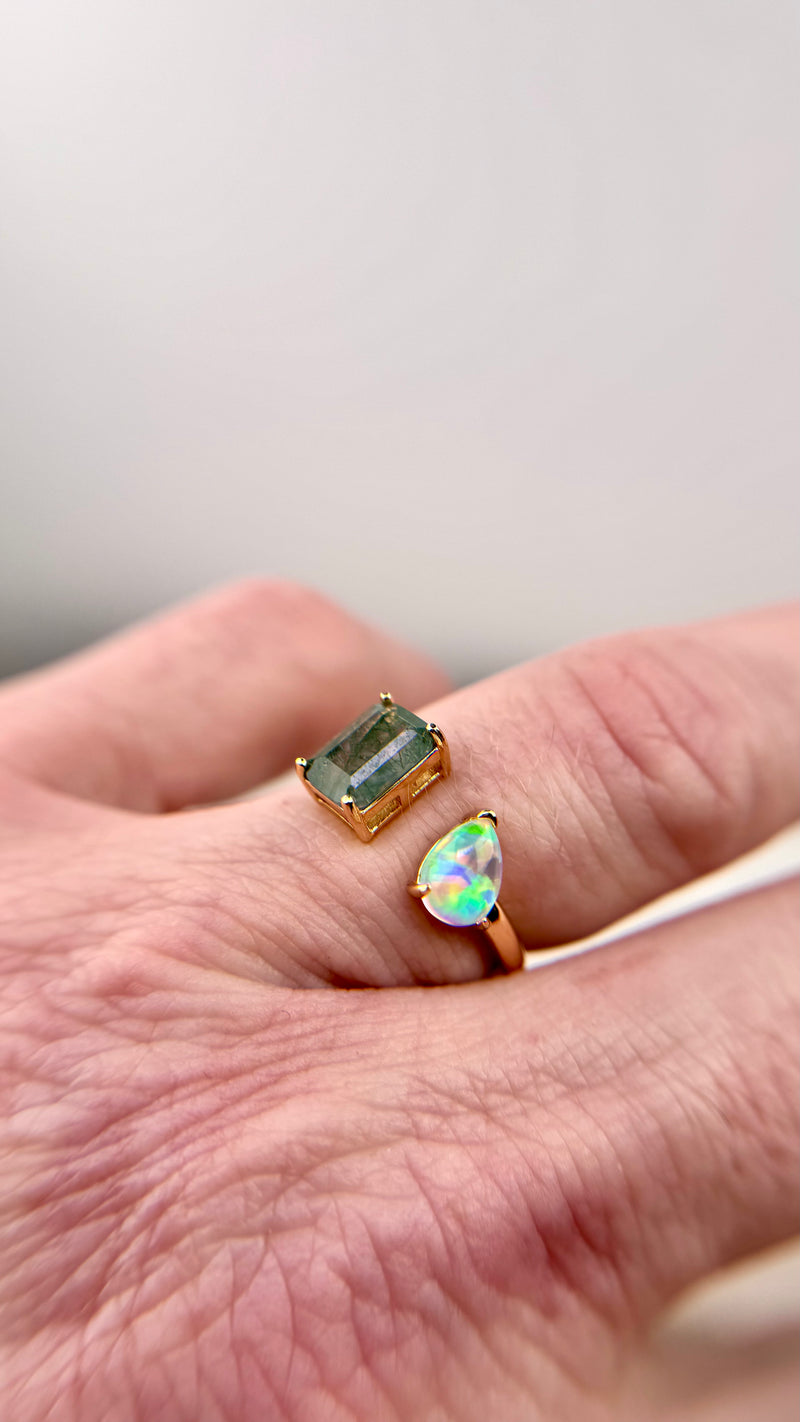 Ring Moosachat-Opal, Gold, verstellbar