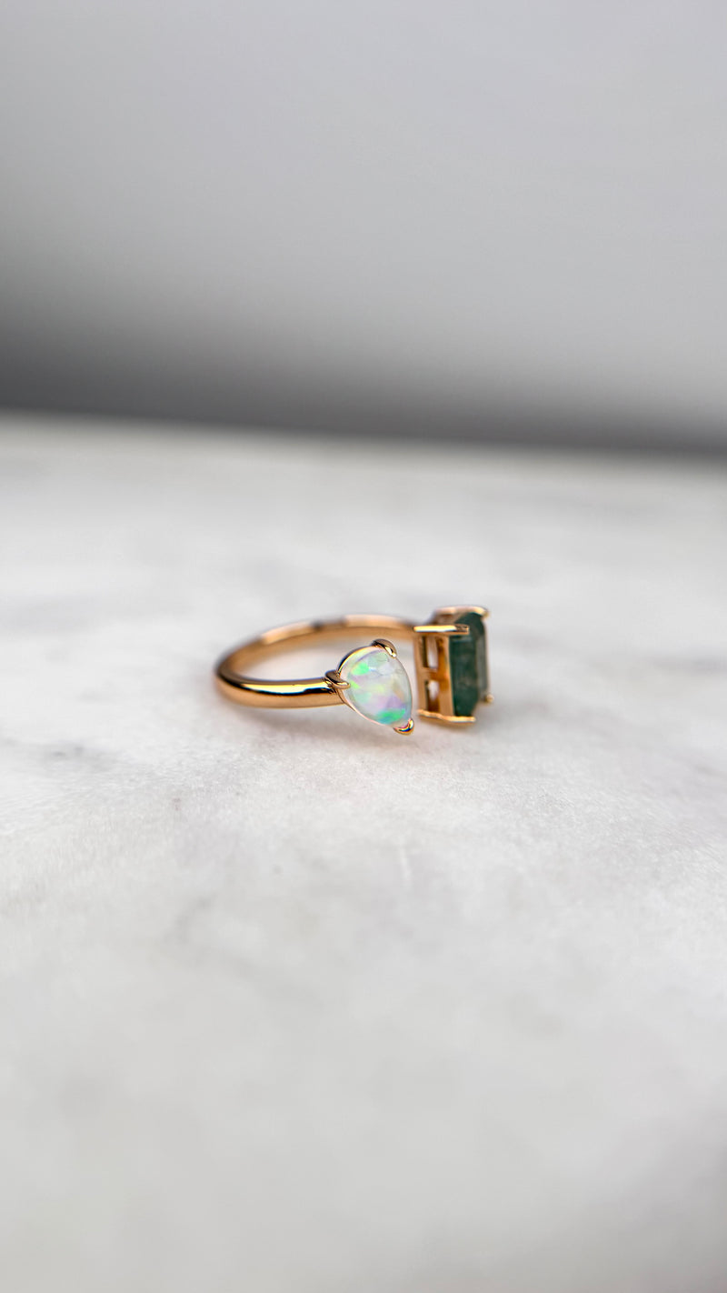 Ring Moosachat-Opal, Gold, verstellbar