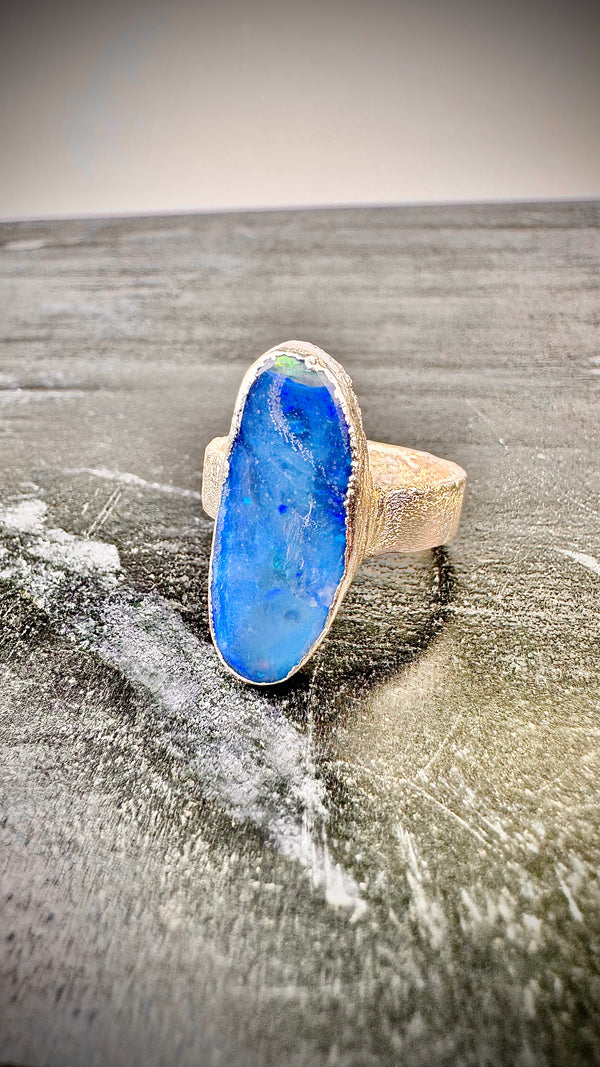 Großer Australischer Opal Ring, Silber999, Größe 57