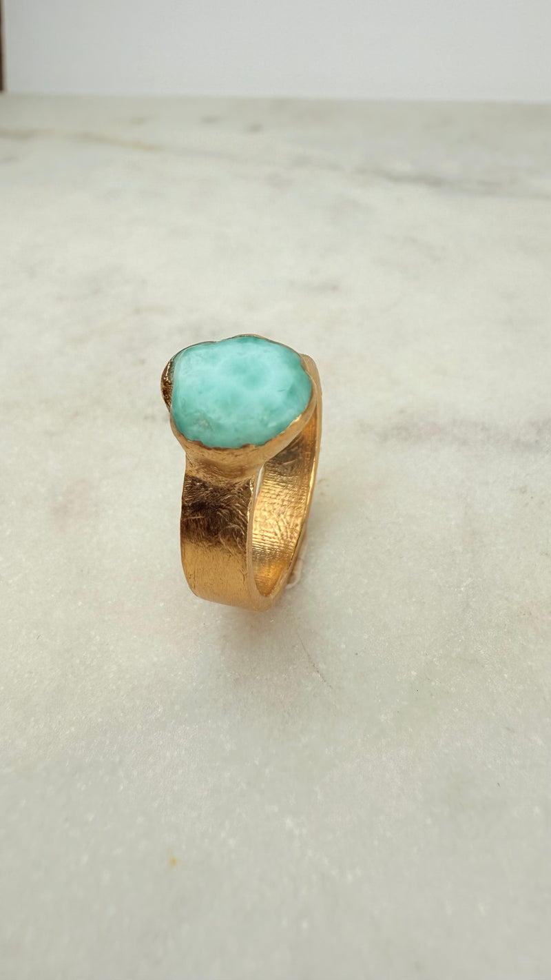 Larimar Ring, Gold plattiert, Größe 52