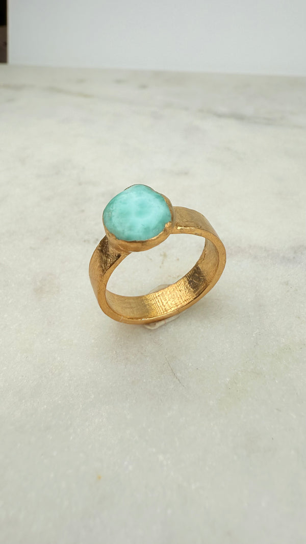 Larimar Ring, Gold plattiert, Größe 52