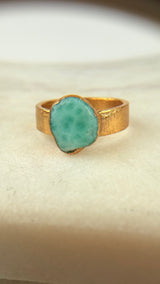 Larimar Ring, Gold plattiert, Größe 52