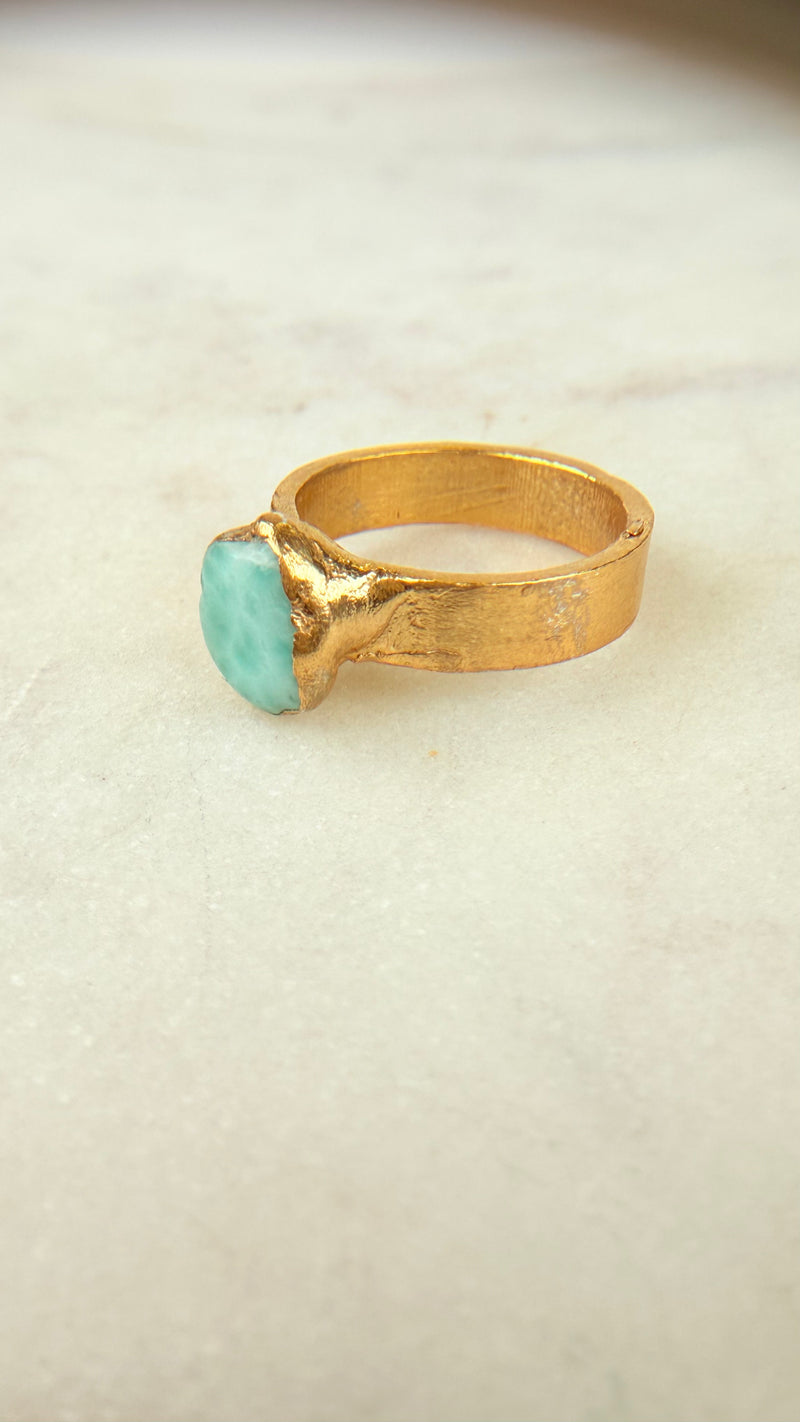 Larimar Ring, Gold plattiert, Größe 52