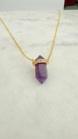 Amethyst Kristall Kette, verlängerbar, 18K-vergoldet