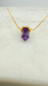 Amethyst Kristall Kette, verlängerbar, 18K-vergoldet