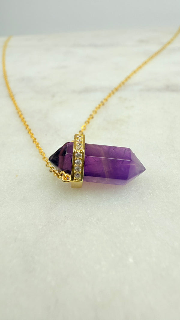 Amethyst Kristall Kette, verlängerbar, 18K-vergoldet