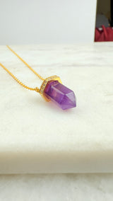 Amethyst Kristall Kette, verlängerbar, 18K-vergoldet