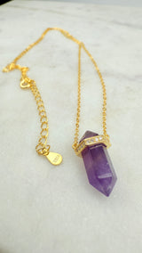 Amethyst Kristall Kette, verlängerbar, 18K-vergoldet