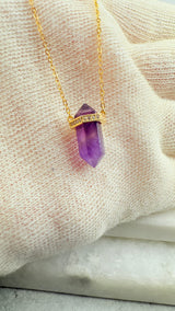 Amethyst Kristall Kette, verlängerbar, 18K-vergoldet