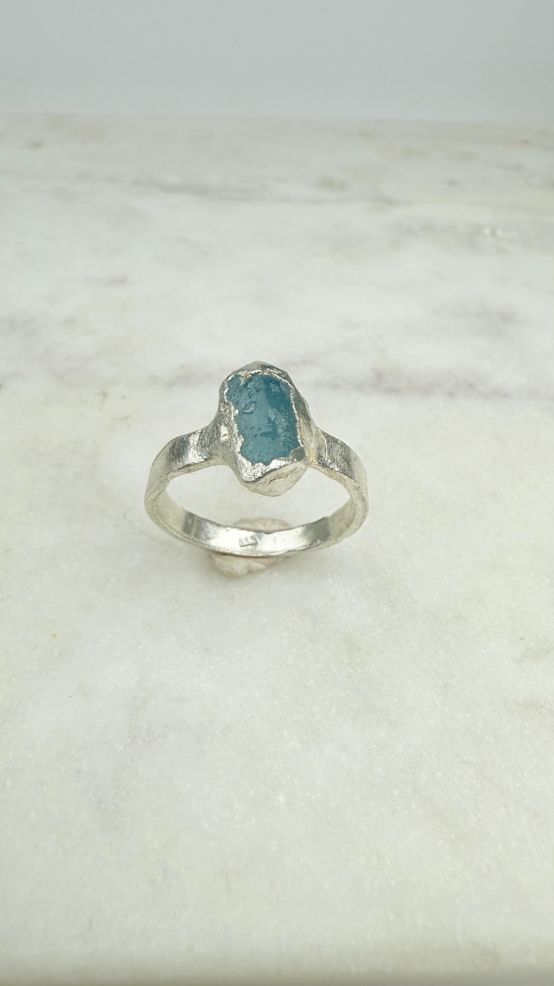 Ring Aquamarin roh Stäbchen, Größe 55