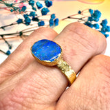 Ring mit Australischen Opal, Gold plattiert, Größe 59