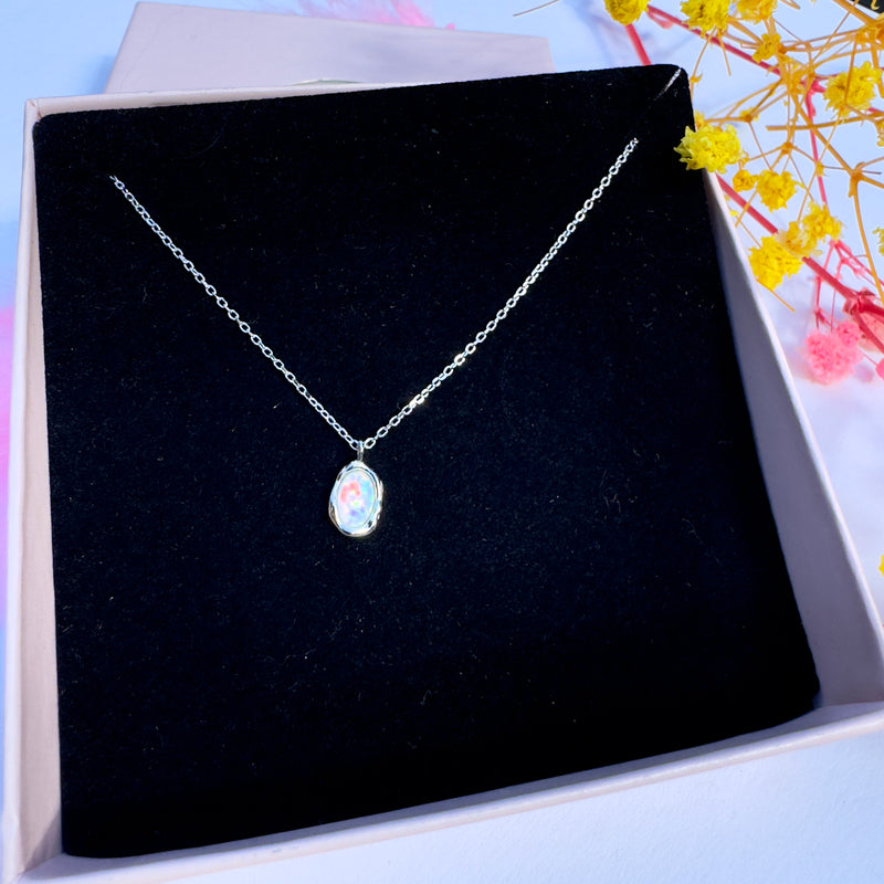 Kristall Opal weiss, zierliche Halskette, Silber925
