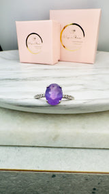 Ring Amethyst und Zirkonia, Silber925, Größe 59