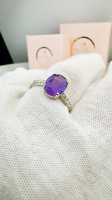 Ring Amethyst und Zirkonia, Silber925, Größe 59