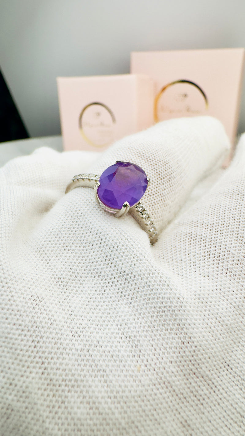 Ring Amethyst und Zirkonia, Silber925, Größe 59