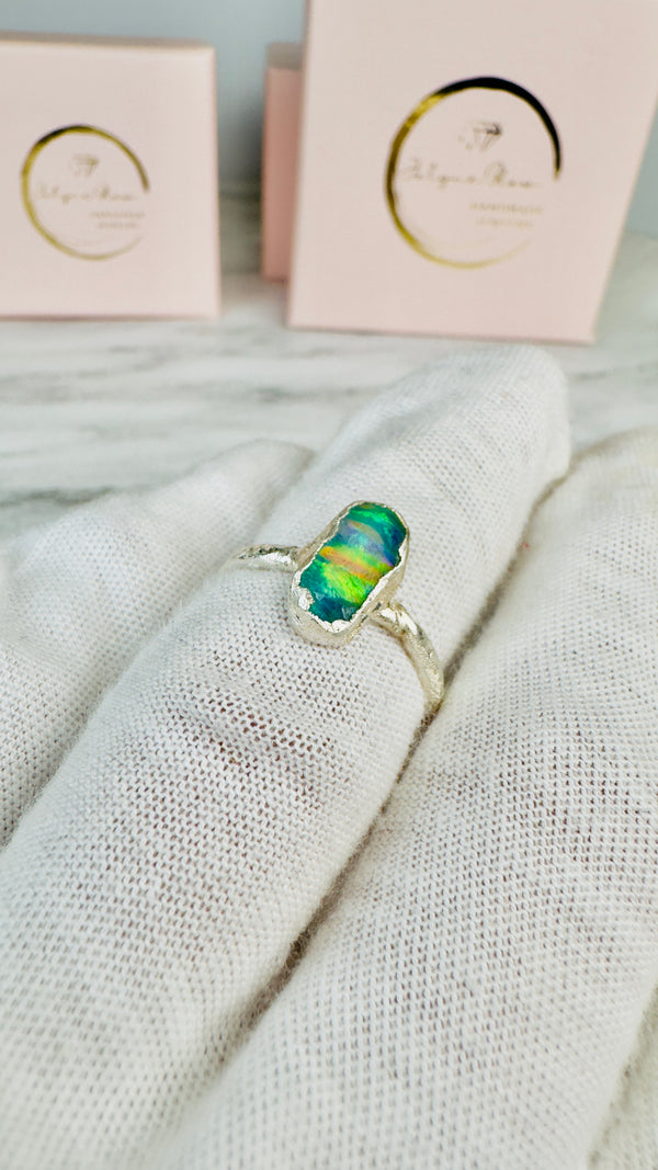 Ring Roh-Kristall-Opal, Silber, Größe 53